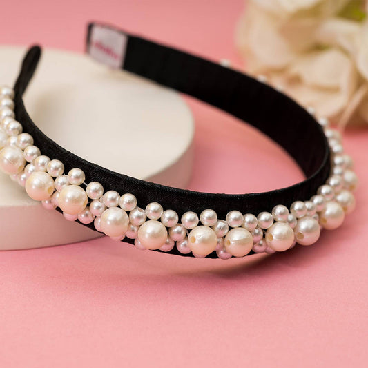 Queen's Glory Statement Pearl Hair Band - Black