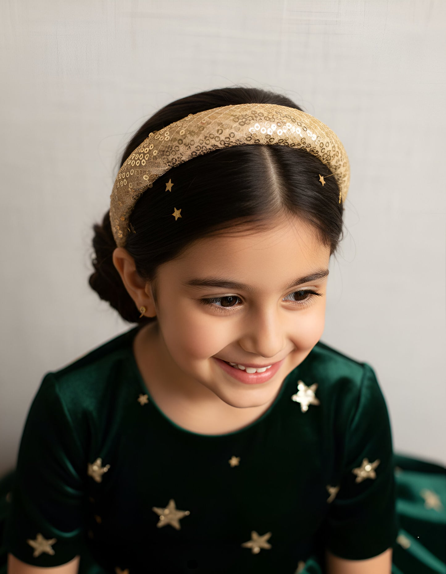 Choko Sequin Embroidered Thick Hair Band for Girls - Golden