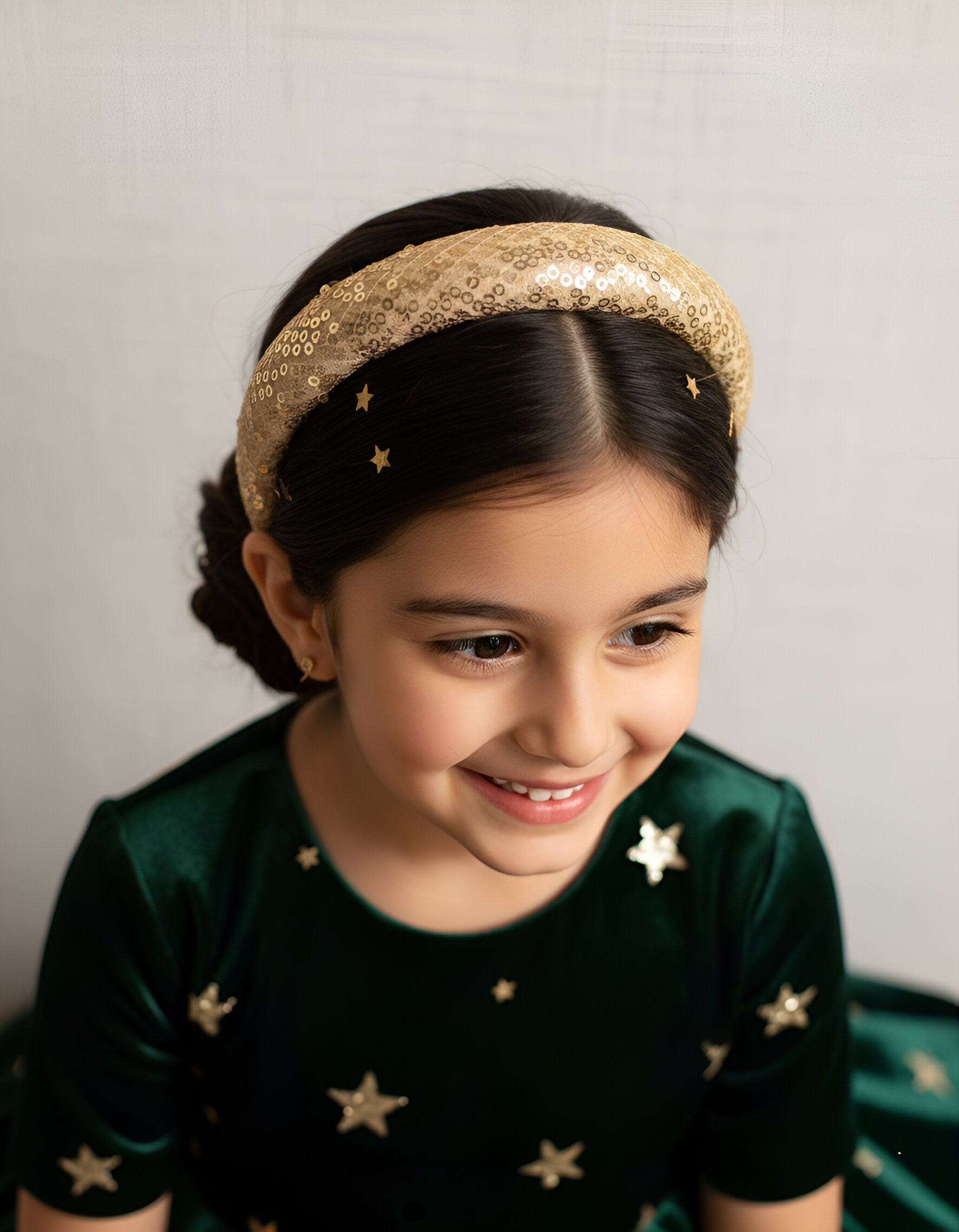 Choko Sequin Embroidered Thick Hair Band for Girls - Golden