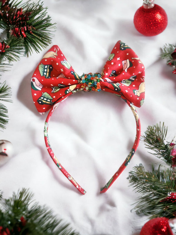 Choko Christmas Bow Hair Band in Santa Red & Green. Festive Xmas Kids Hair Accessory for Girls