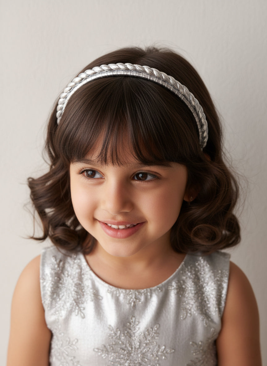 Choko Festive Braided Metallic Christmas Hair Band & Sparkle for Girls - Silver kids hair accessory