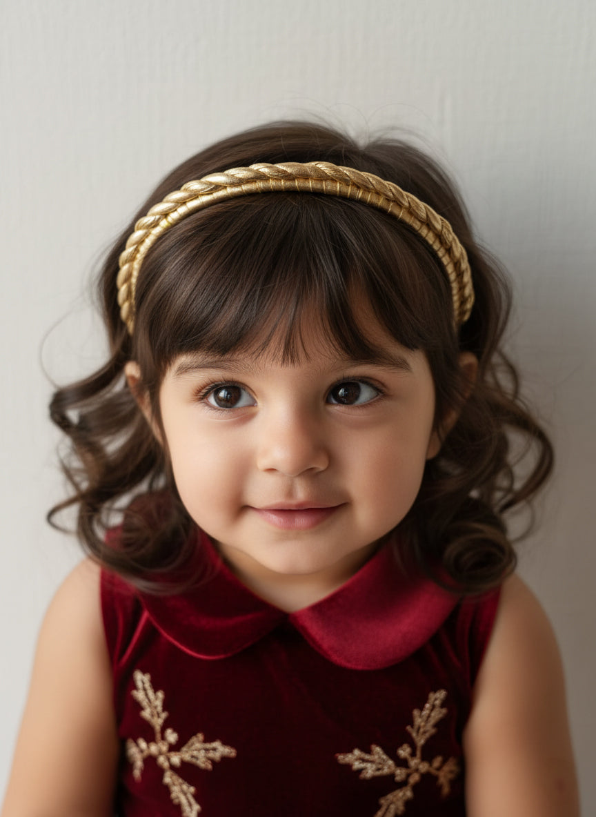 Choko Festive Braided Metallic Christmas Hair Band & Sparkle for Girls - Gold kids hair accessory