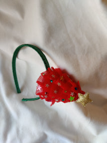 Choko Christmas Girls Hair Band, Christmas Tree with Glitter Stars, Holiday Festive Accessory - Red