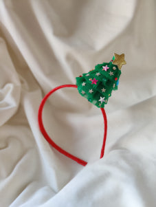 Choko Christmas Girls Hair Band, Christmas Tree with Stars, Festive Holiday Celebration Accessory - Green