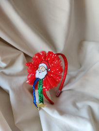 Choko Festive Santa Claus Hair Band with Glitter Ribbons for Girls - Red kids hair accessory
