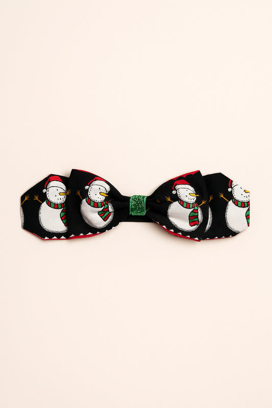 Choko Snowman Glitter Bow Hair Clip for Girls - Fun Festive Print Christmas Hair Accessory for Kids - Black