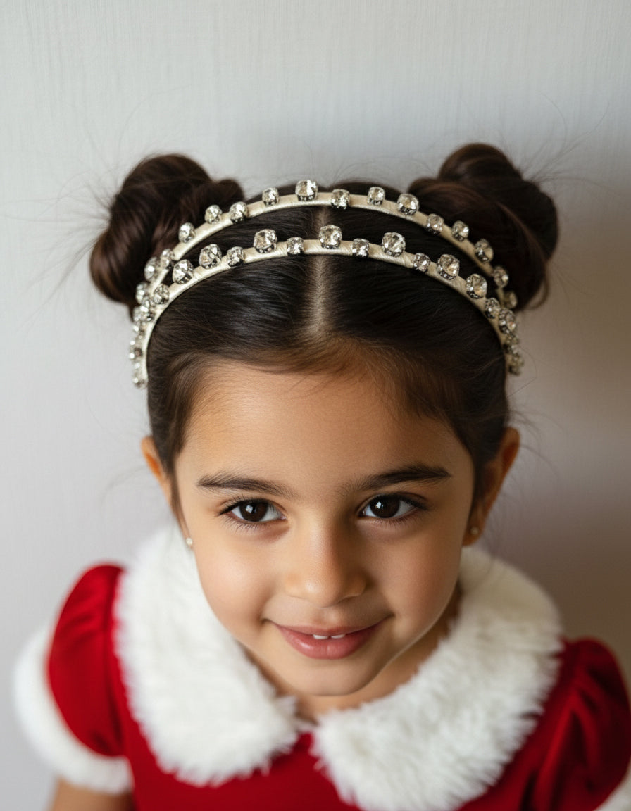 Choko Double Row Crystal Tiara Hair Band for Girls - Dazzling Christmas Hair Accessory for Kids, White